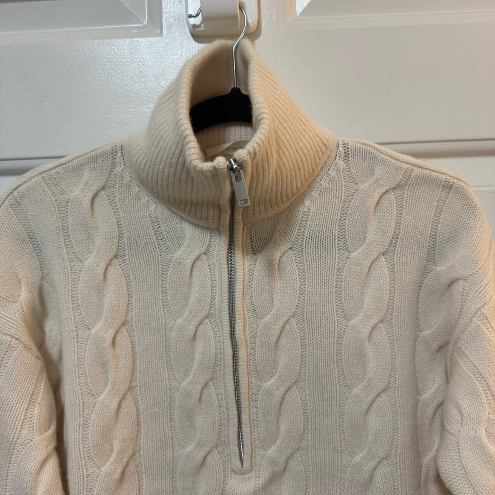NWOT $168 Everlane THE CABLE HALF-ZIP Wool in Beige Size XS - Picture 5 of 12